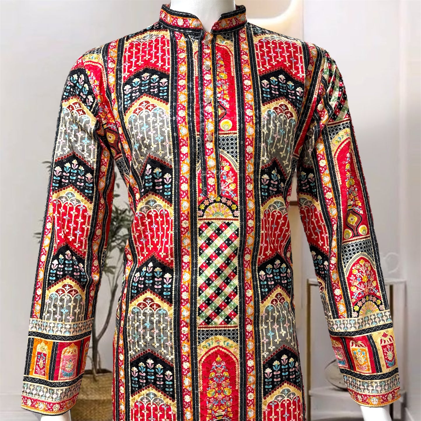 "Akshay" Premium digital printed kurta with thread embroidery.