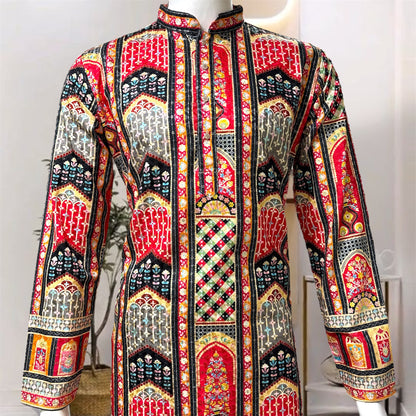 "Akshay" Premium digital printed kurta with thread embroidery.