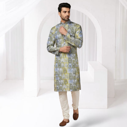 "Kush" Premium digital printed kurta with thread and sequins embroidery.