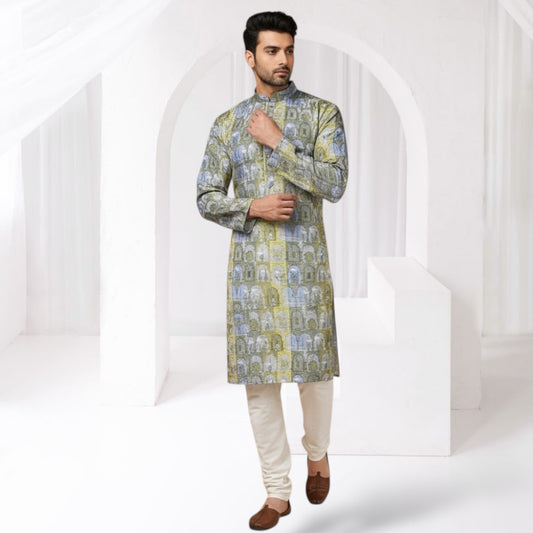 "Kush" Premium digital printed kurta with thread and sequins embroidery.