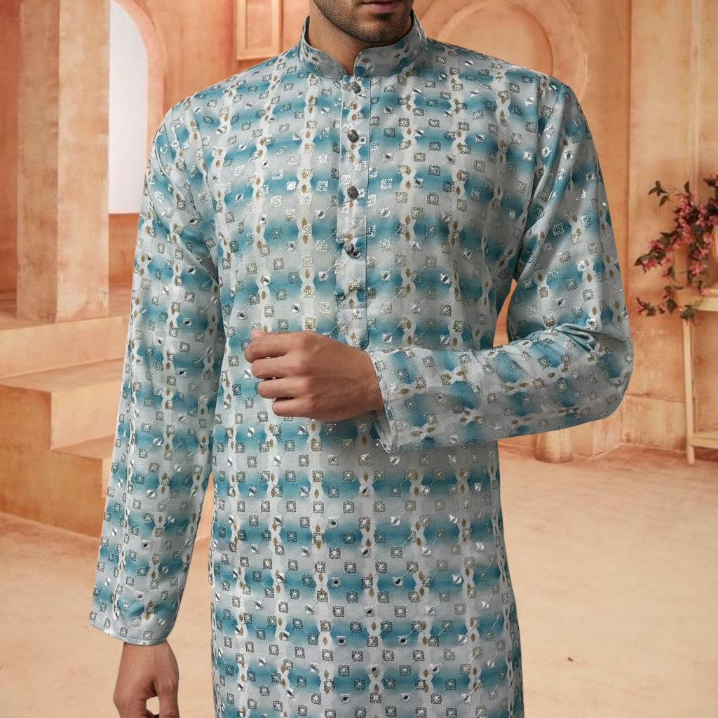 "Dhruv" Premium cotton kurta with delicate thread, sequins and mirror work.