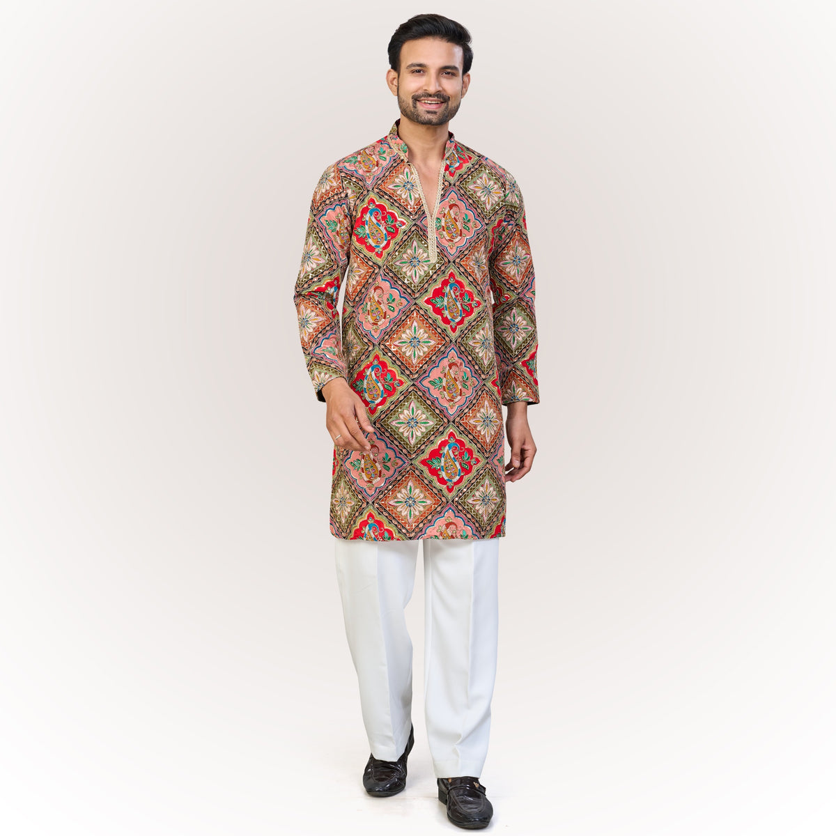 "Anand" Premium position print and embroidey kurta.(wide pants included)
