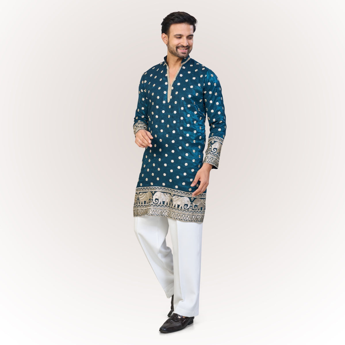 "Samarth" Premium tissue embroidered silk kurta(wide pants included)