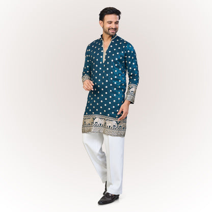 "Samarth" Premium tissue embroidered silk kurta(wide pants included)