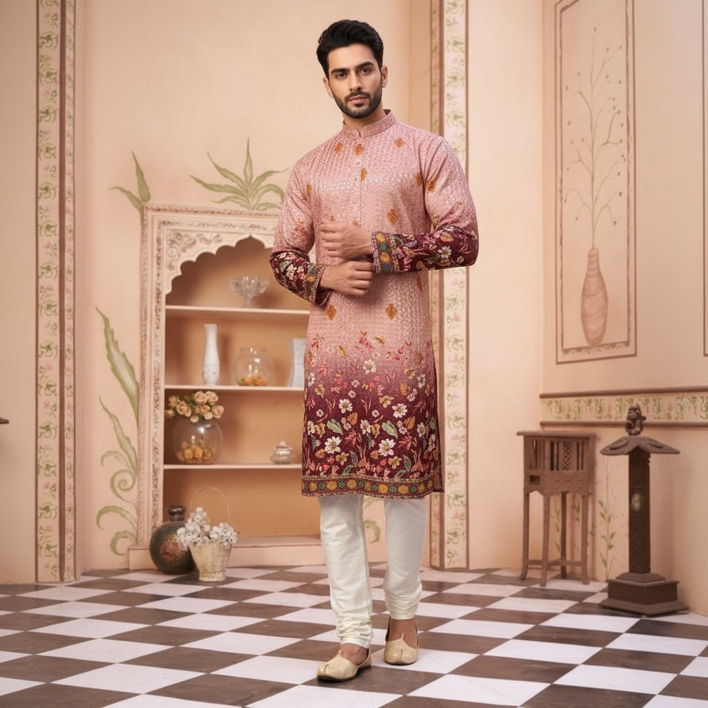 "Vishal" Premium shaded kurta with thread embroidery.