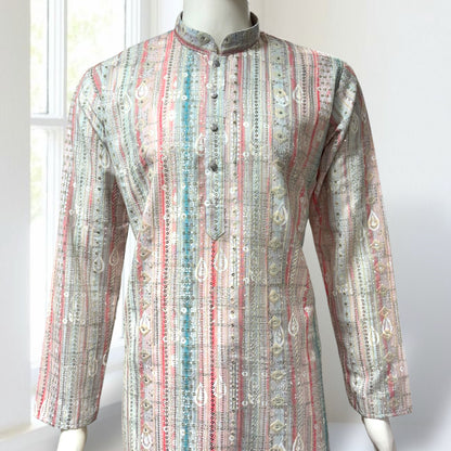 "Luv" Premium digital printed fabric with thread and sequins embroidery.