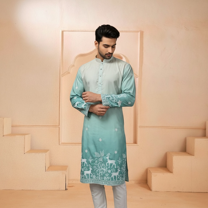 "Janak" Premium quality embroidery kurta in shaded pattern.