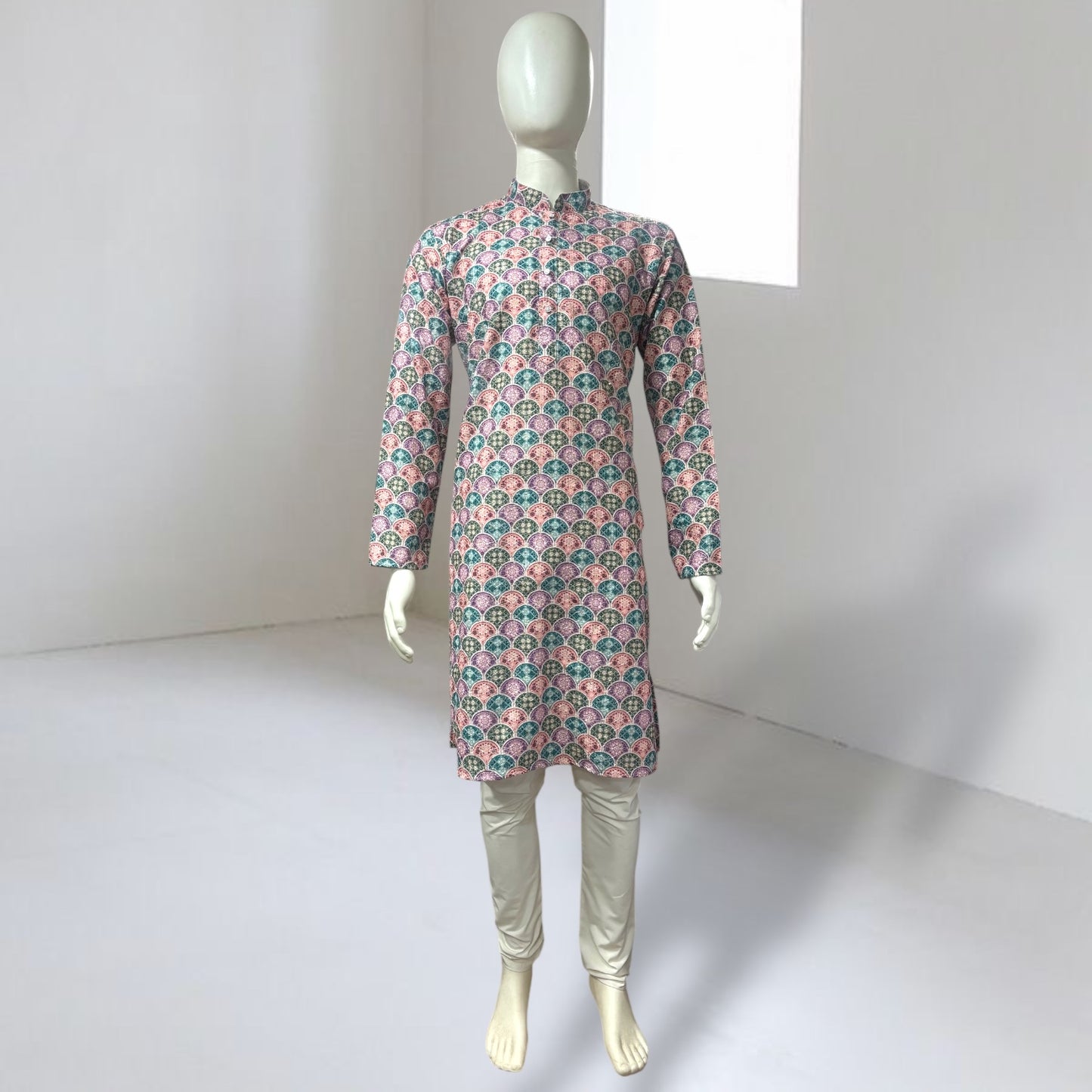 "Veer" Premium digital printed kurta with thread and sequins embroidery.