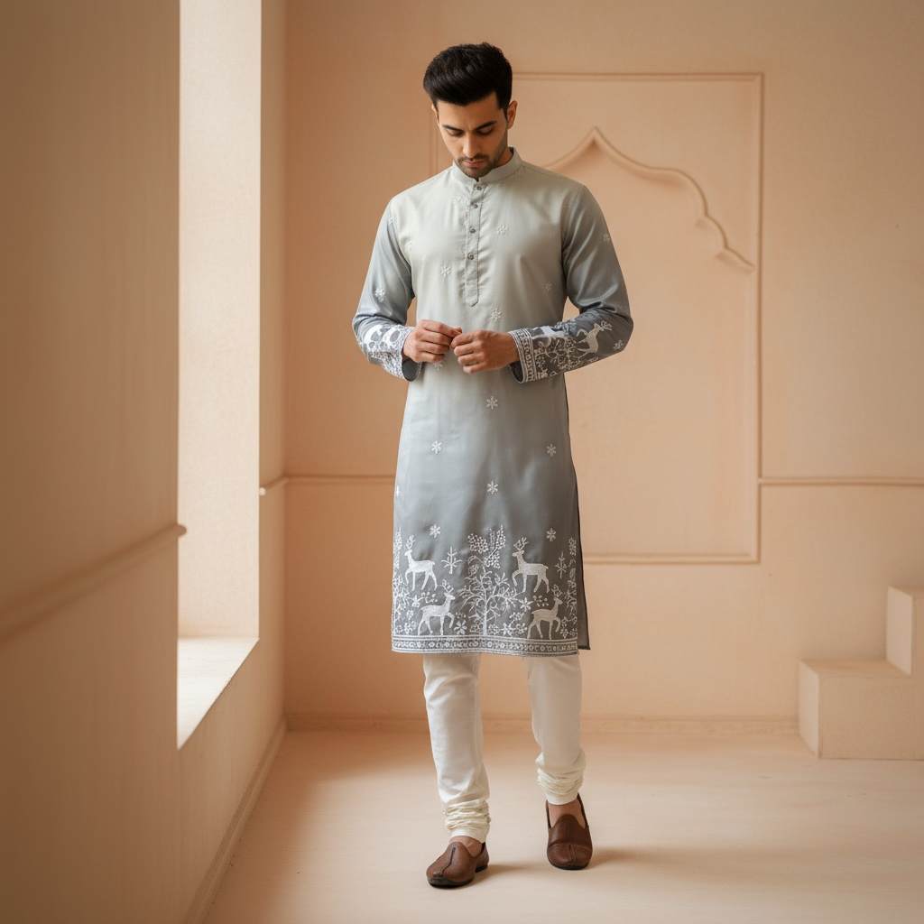 "Janak" Premium quality embroidery kurta in shaded pattern.