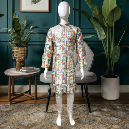 "Reyansh" Premium jacquard silk digital printed kurta with lining.