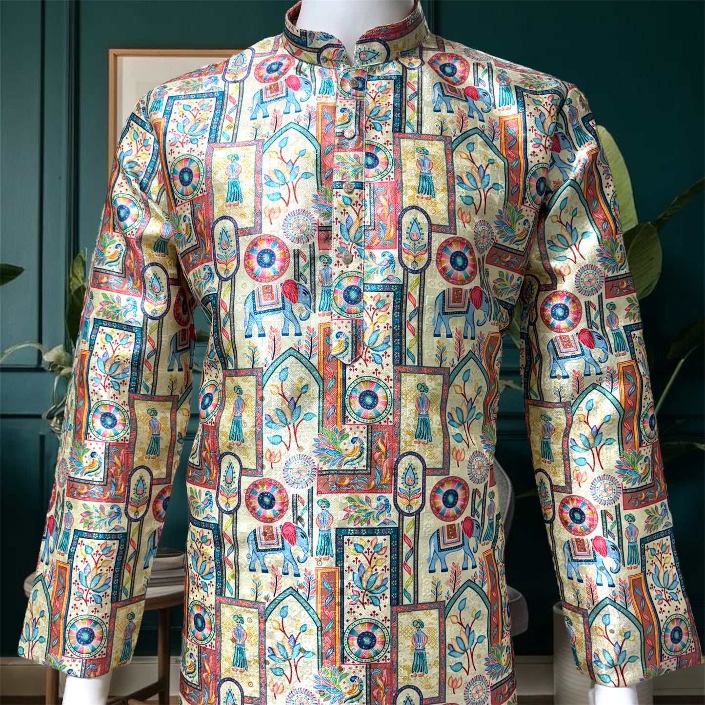 "Reyansh" Premium jacquard silk digital printed kurta with lining.