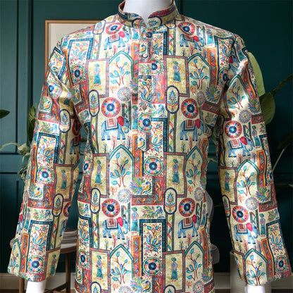"Reyansh" Premium jacquard silk digital printed kurta with lining.