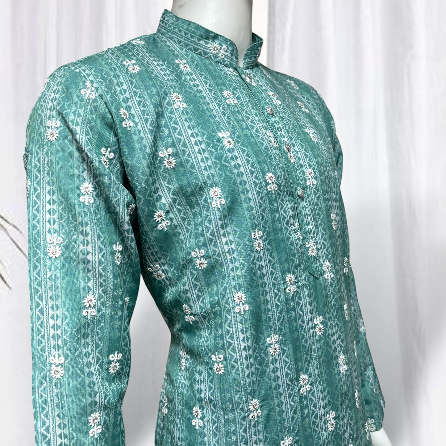"Jash" Premium digital printed kurta with white thread embroidery butti and lining.
