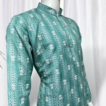 "Jash" Premium digital printed kurta with white thread embroidery butti and lining.