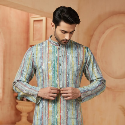 "Luv" Premium digital printed fabric with thread and sequins embroidery.