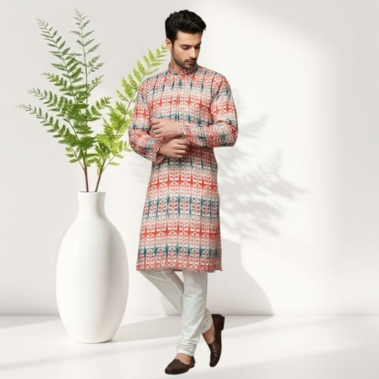 "Yuven" Premium digital printed kurta with thread and metallic sequins