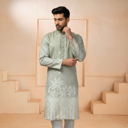 "Ojas" Premium digital printed kurta in border with thread embroidery.