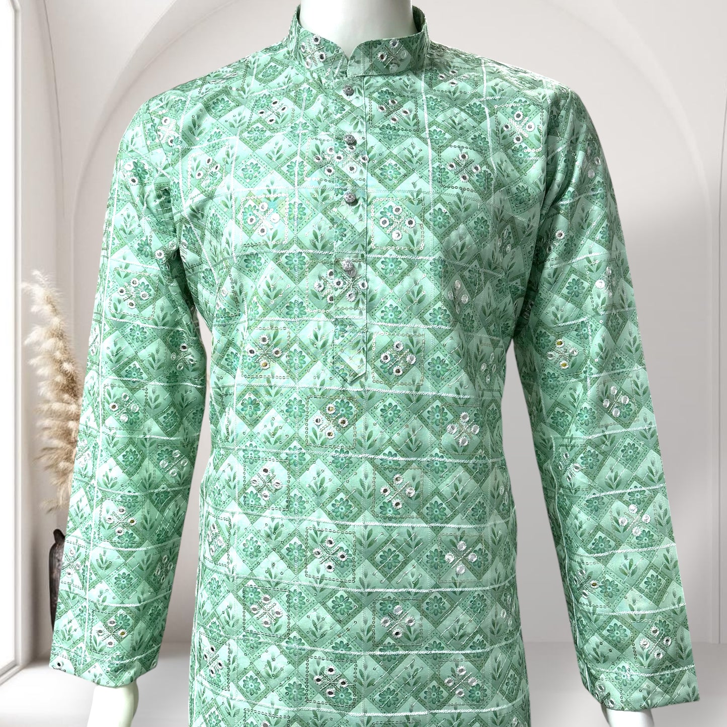 "Udit" Premium digital printed kurta with thread and sequins and mirror embroidery.