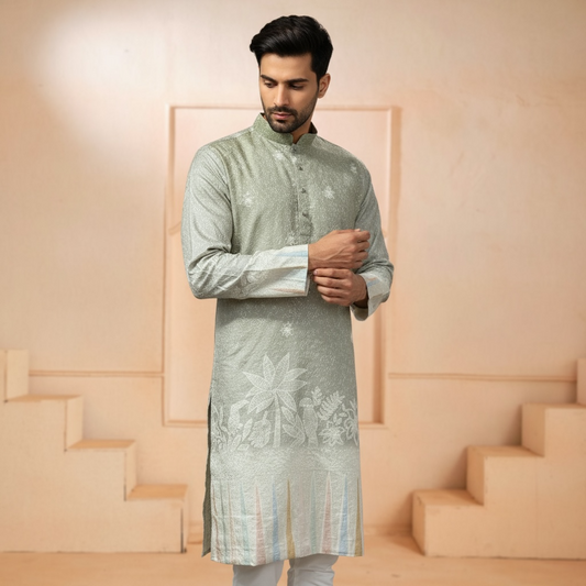 "Ojas" Premium digital printed kurta in border with thread embroidery.