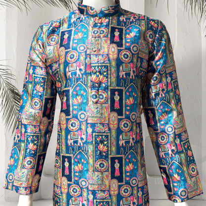 "Reyansh" Premium jacquard silk digital printed kurta with lining.