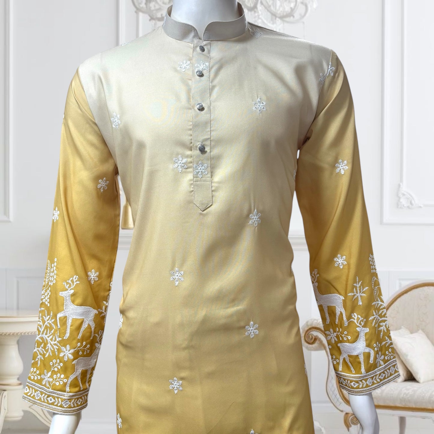 "Janak" Premium quality embroidery kurta in shaded pattern.