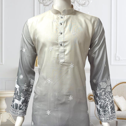 "Janak" Premium quality embroidery kurta in shaded pattern.