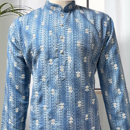 "Jash" Premium digital printed kurta with white thread embroidery butti and lining.