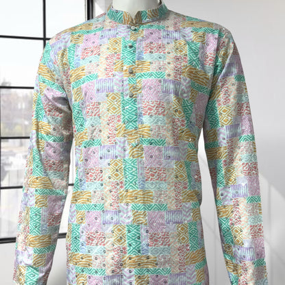 Blue Block Design Printed Kurta