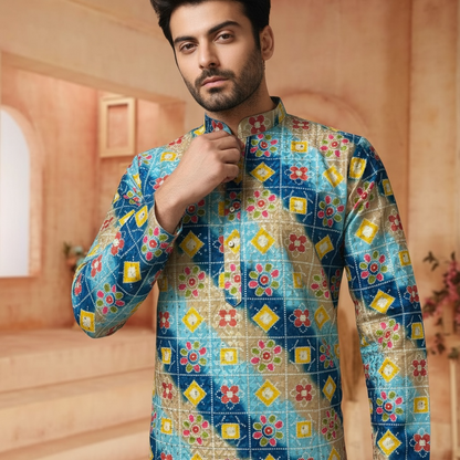"Kushal" Premium digital printed kurta with thread and sequins work.