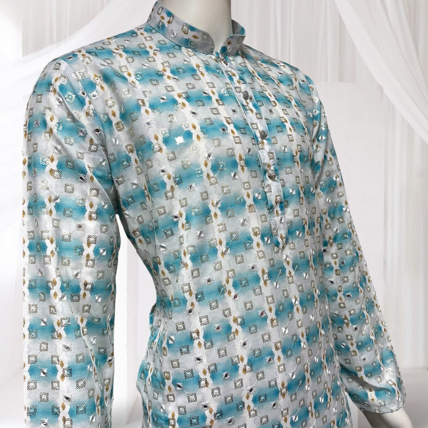 "Dhruv" Premium cotton kurta with delicate thread, sequins and mirror work.
