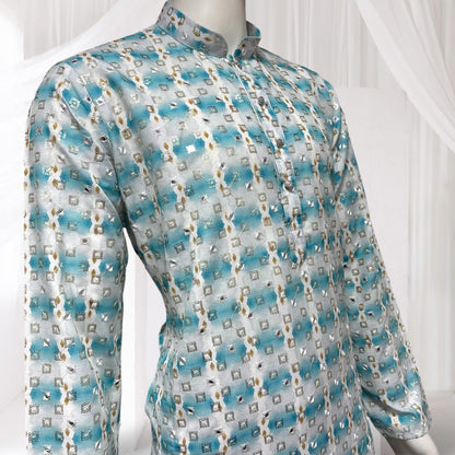 "Dhruv" Premium cotton kurta with delicate thread, sequins and mirror work.