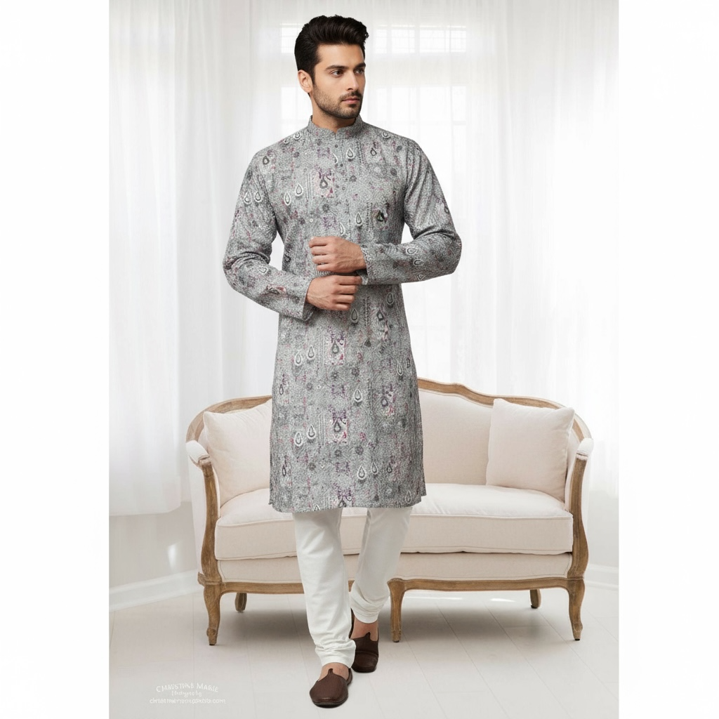 "Jeet" Premium digital printed fabric with thread and sequins embroidery.