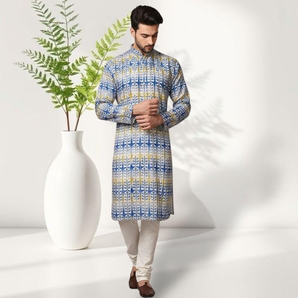"Yuven" Premium digital printed kurta with thread and metallic sequins