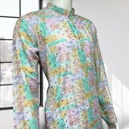 Blue Block Design Printed Kurta