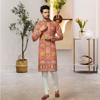 "Akshay" Premium digital printed kurta with thread embroidery.