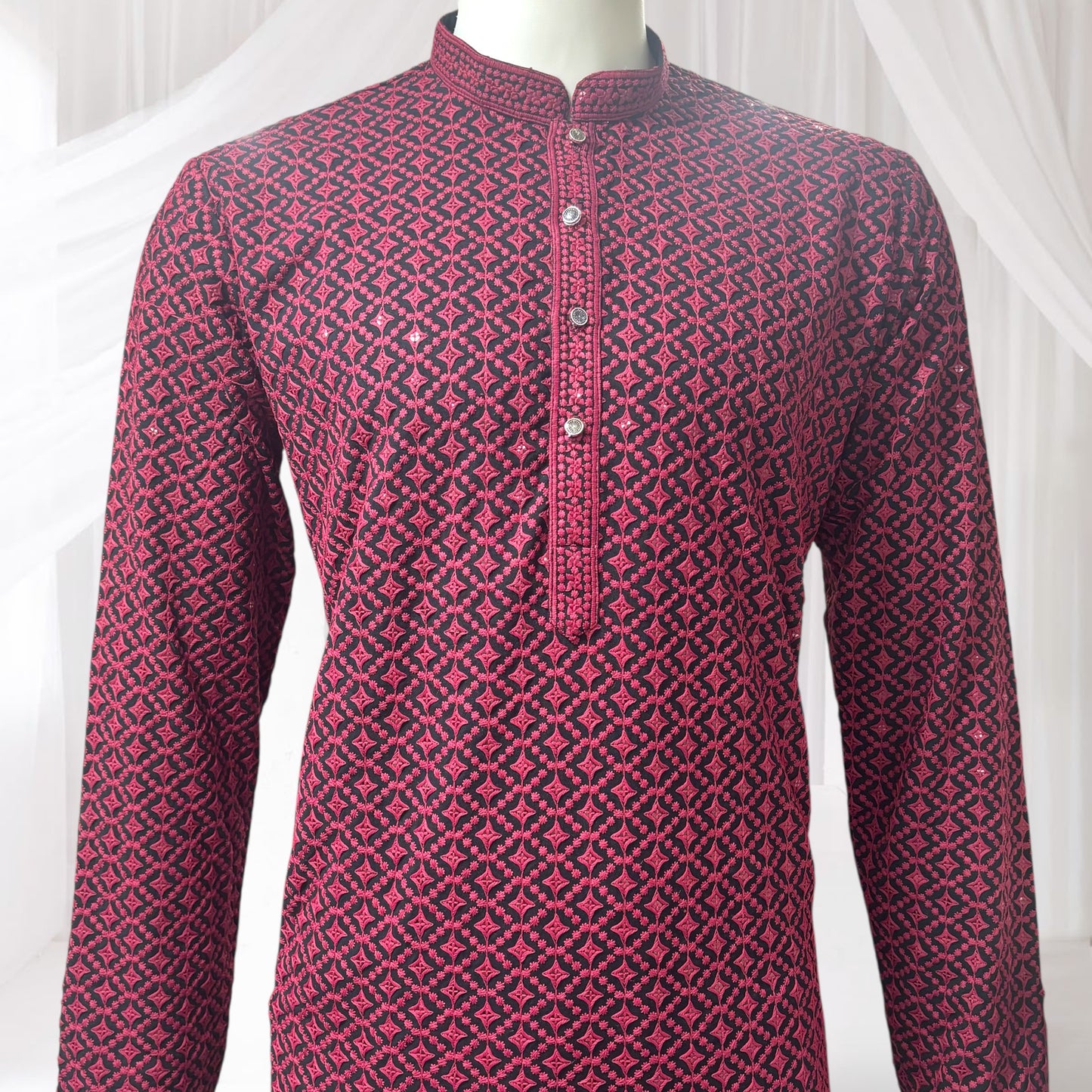 "Jairaj" Premium black rayon kurta with contrast thread work.