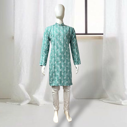 "Jash" Premium digital printed kurta with white thread embroidery butti and lining.