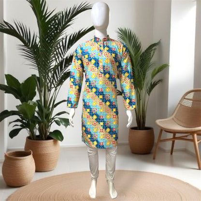"Kushal" Premium digital printed kurta with thread and sequins work.