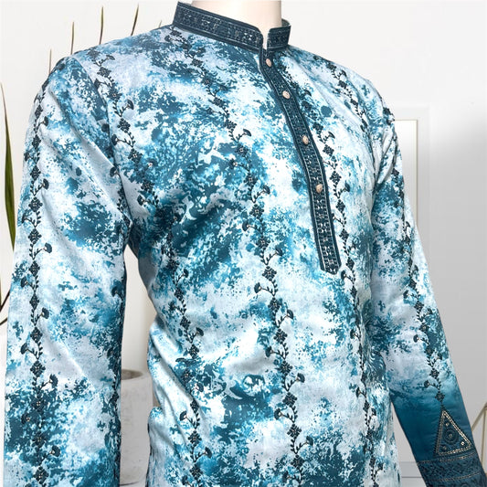 "Zubain" Premium tie-dye kurta with heavy thread and sequins embroidery and lining.