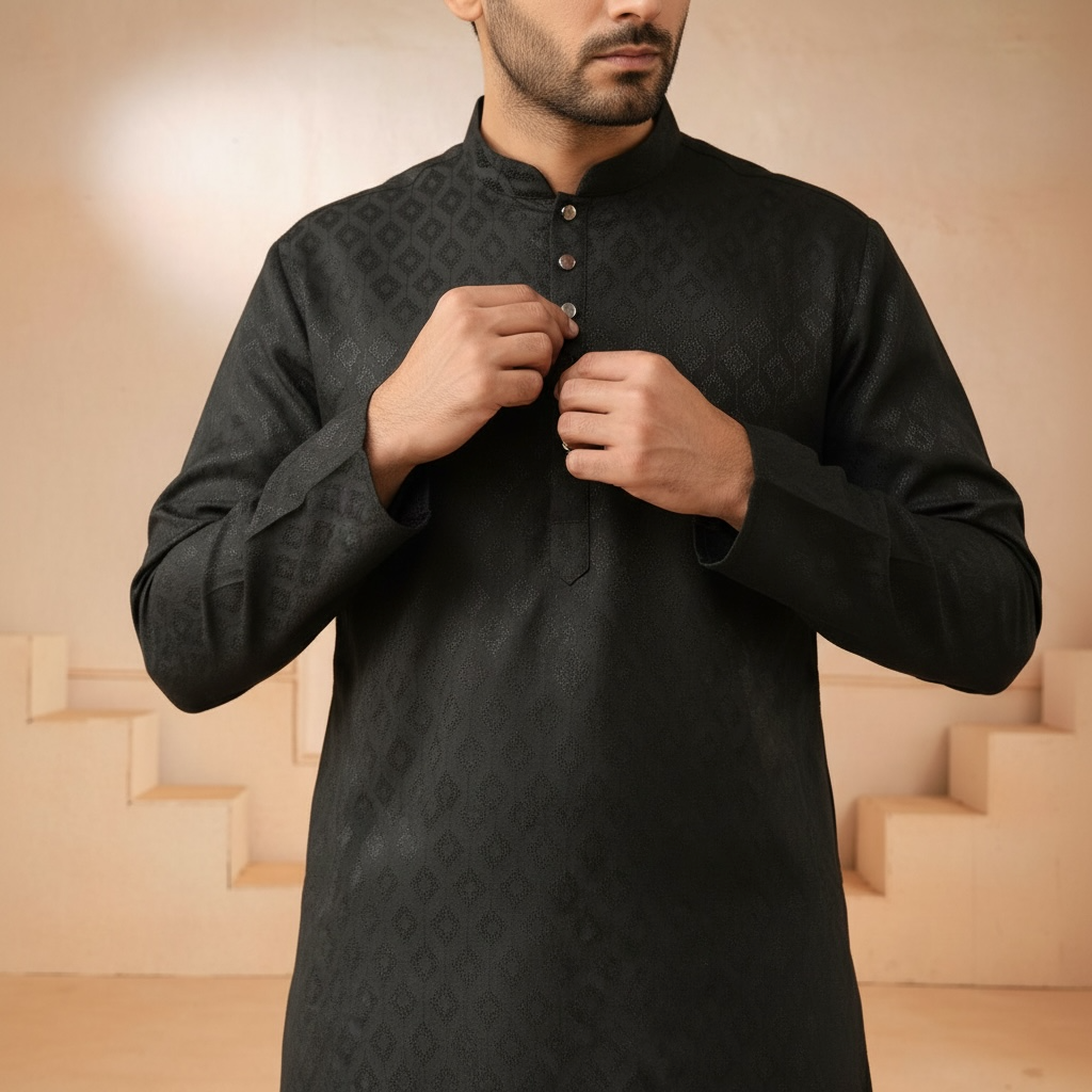 "Tarav" Self weave fabric kurta.
