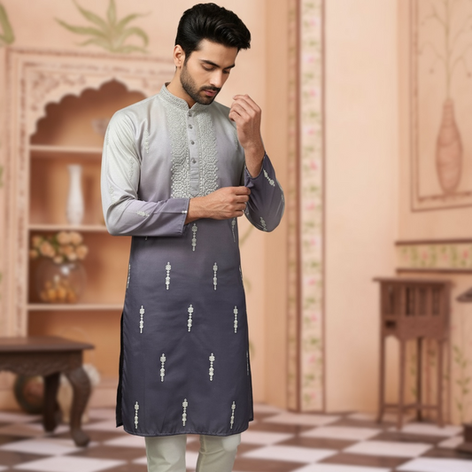 "Tanmay"  Premium shaded cotton silk kurta with beautiful embroidery and lining.