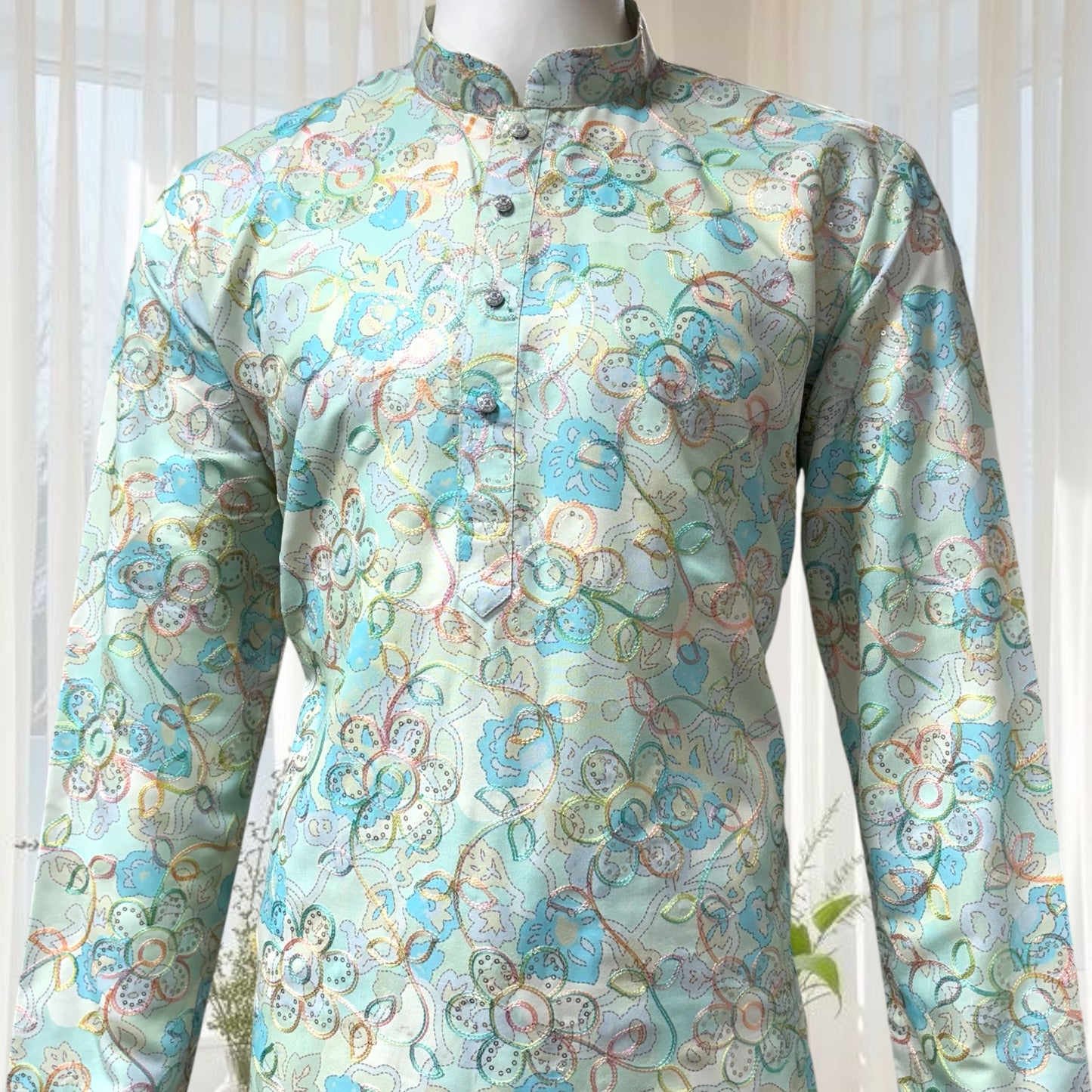 "Ranveer" Premium digital printed kurta with thread and sequins embroidery.