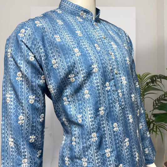 "Tanmay" Premium digital printed kurta with white thread embroidery butti.