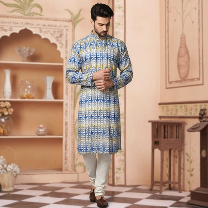 "Yuven" Premium digital printed kurta with thread and metallic sequins