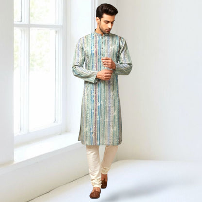 "Luv" Premium digital printed fabric with thread and sequins embroidery.