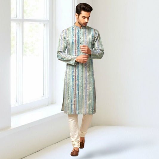 "Luv" Premium digital printed fabric with thread and sequins embroidery.