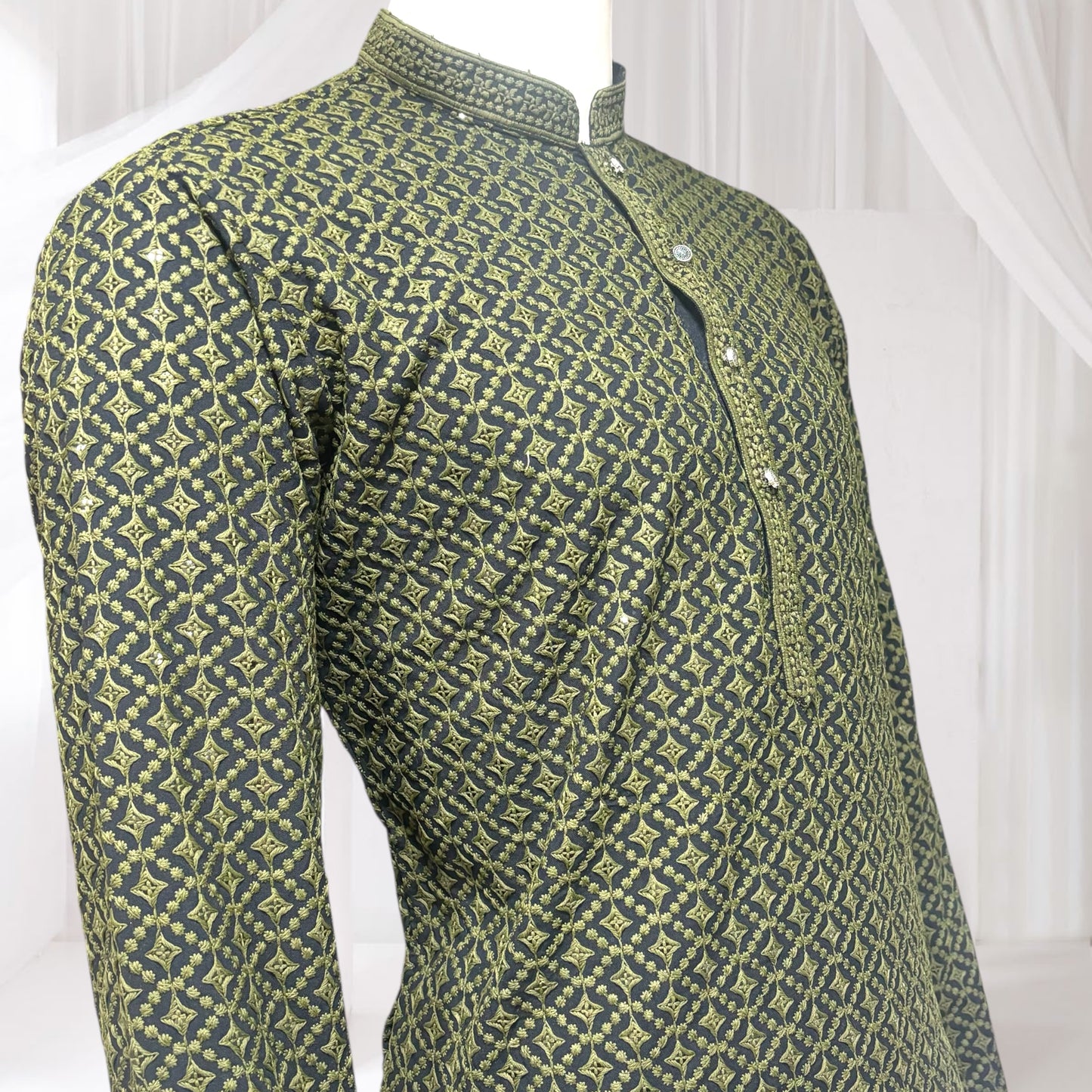 "Jairaj" Premium black rayon kurta with contrast thread work.