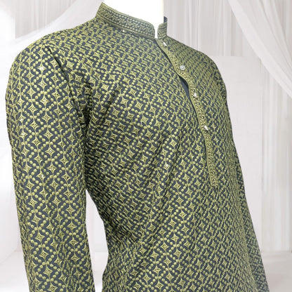 "Jairaj" Premium black rayon kurta with contrast thread work.