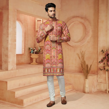 "Akshay" Premium digital printed kurta with thread embroidery.