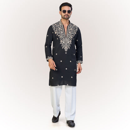 "Pranay" Premium hand embroidery v neck kurta.
